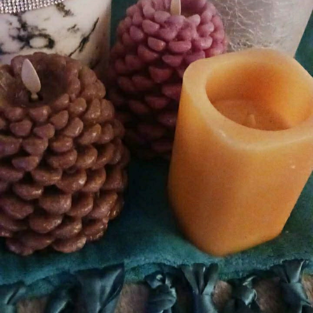 Elegant Pinecone and Pillar Candle Set Martha Stewart Flameless Color Changing